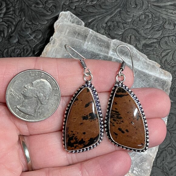 Mahogany Obsidian Stone Crystal Jewelry Earrings - Picture 5 of 5